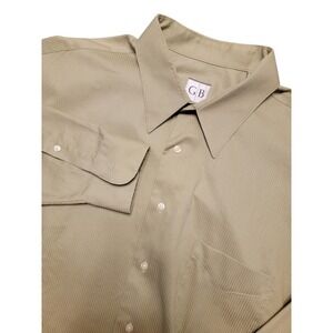 Geoffrey Beene Mens Khaki Green Pin Stripe Shirt Wrinkle Free Tall 18.5 35/36